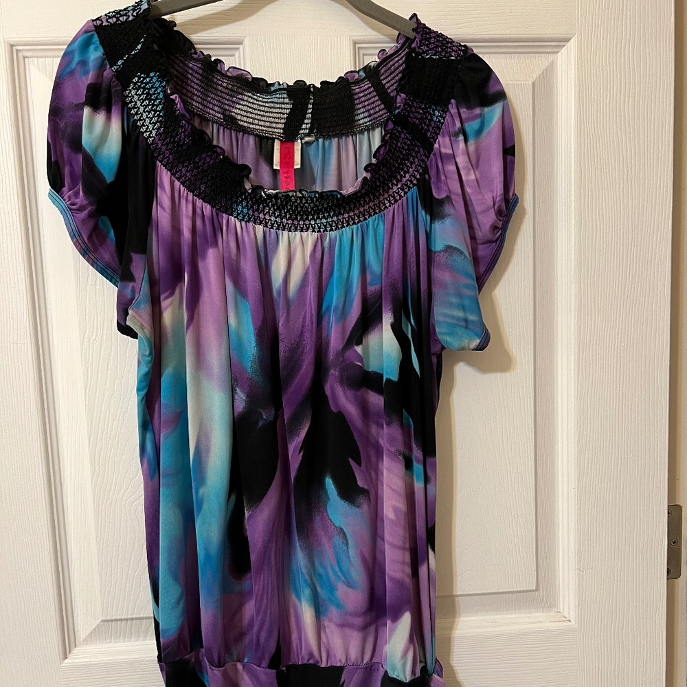 PURPLE BLUE BLACK TIE DYE BLOUSE